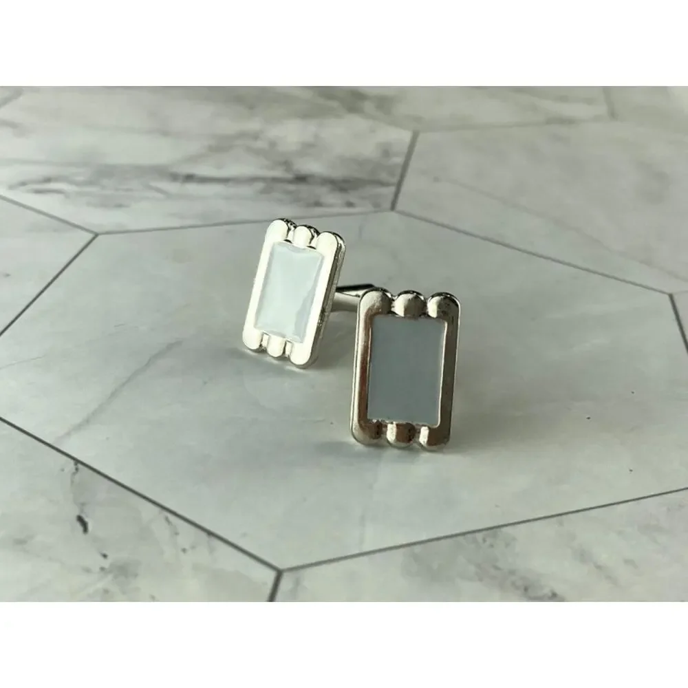 Men's Vintage 925 Sterling Silver Mother of Pearl Cufflinks